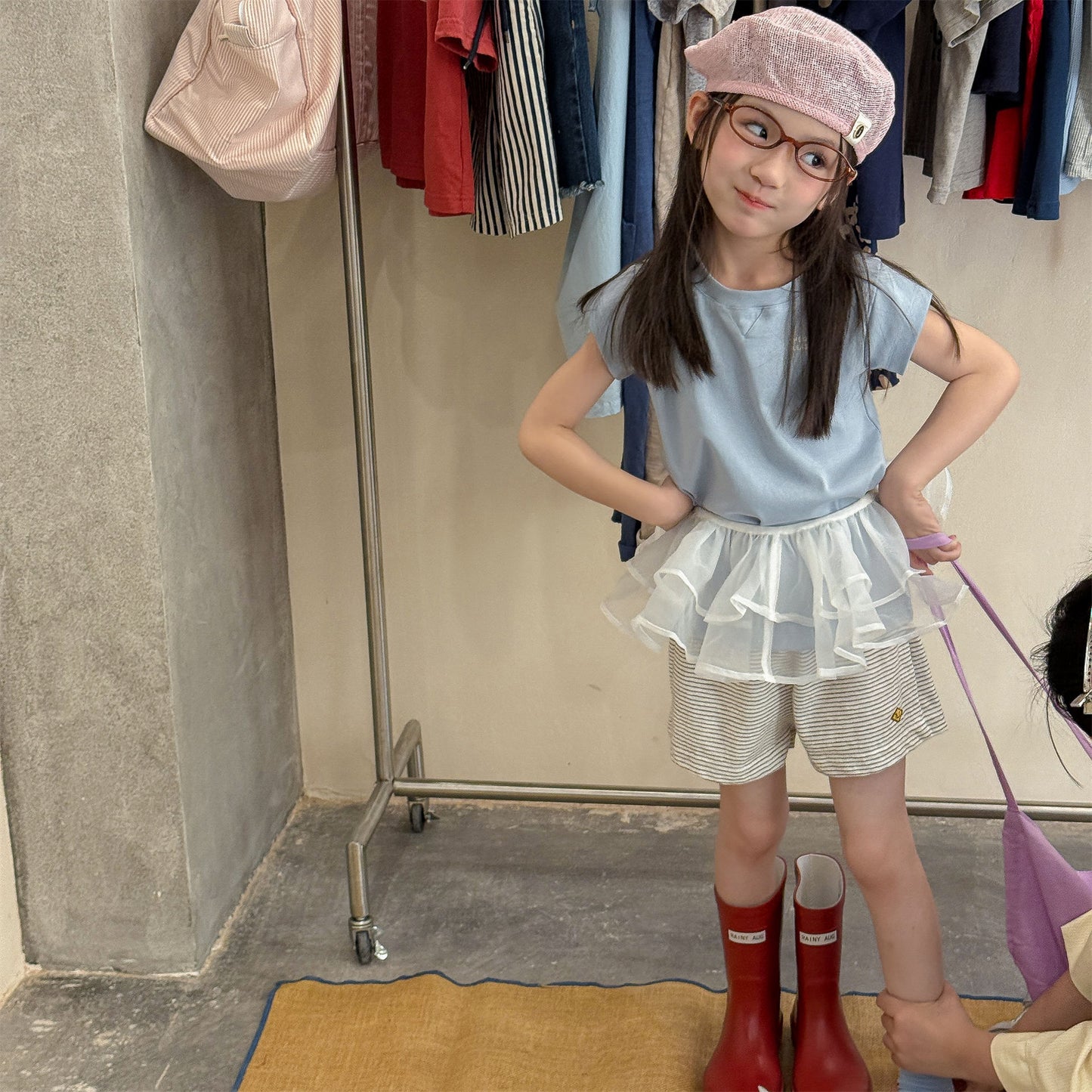 Striped Elastic Waist Shorts ボーダー ショートパンツ【mh0013446】