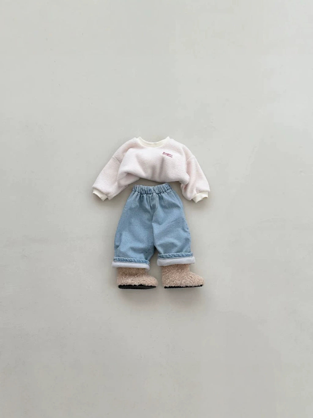 Pantalones largos de mezclilla con forro polar para bebés y niños 【mh0014653】