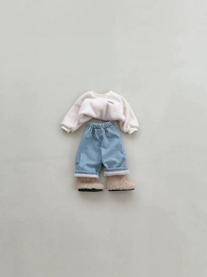 Pantalones largos de mezclilla con forro polar para bebés y niños 【mh0014653】