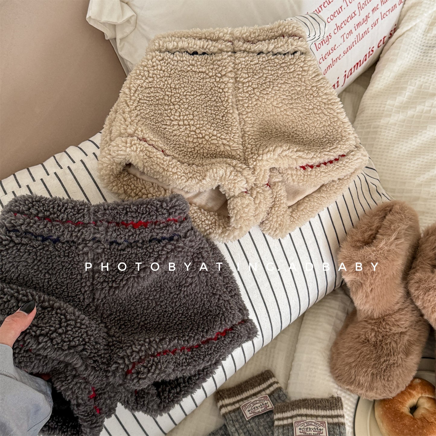 -ボアショートパンツカラーステッチもこもこあったかボトムス【mh0010910】 - mamahalo shop - ハーフパンツ・ショートパンツ -  べビー服 - 子供服 - 男の子 - 女の子