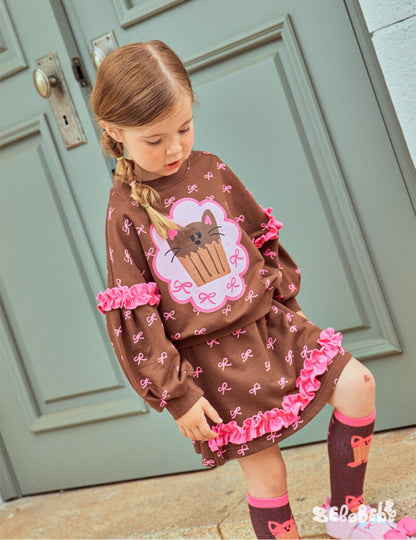 -ねこ柄ジップアップパーカー/フリルスウェットシャツ/フリルキュロットスカート/スカート付きパンツ【mh0010983】 - mamahalo shop - 長袖セットアップ -  べビー服 - 子供服 - 男の子 - 女の子