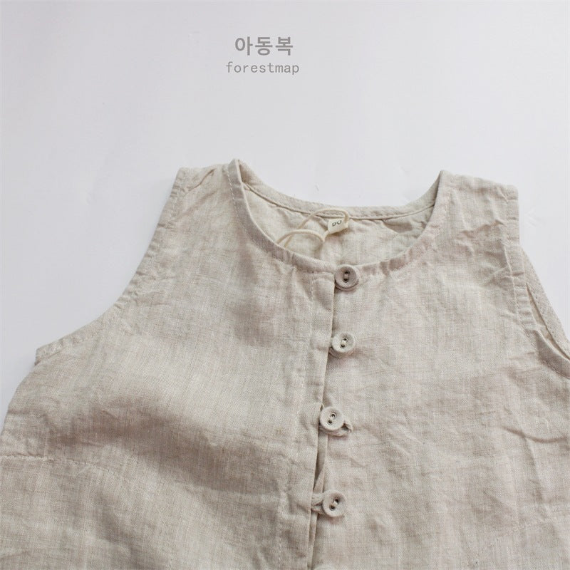 -キッズ コットンリネン ノースリーブ ジャンプスーツ【mh0000515】 - mamahalo shop - ノースリーブジャンプスーツ -  べビー服 - 子供服 - 男の子 - 女の子