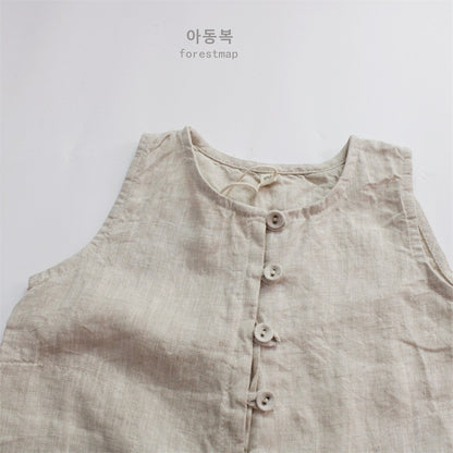 -キッズ コットンリネン ノースリーブ ジャンプスーツ【mh0000515】 - mamahalo shop - ノースリーブジャンプスーツ -  べビー服 - 子供服 - 男の子 - 女の子