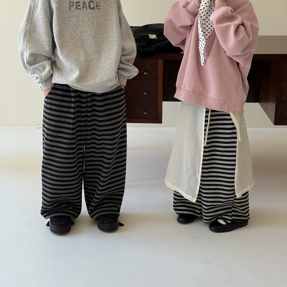 -ボーダーワイドパンツ ゆったりストレートスウェットパンツ【mh0010774】 - mamahalo shop - ロングパンツ・スウェットパンツ -  べビー服 - 子供服 - 男の子 - 女の子