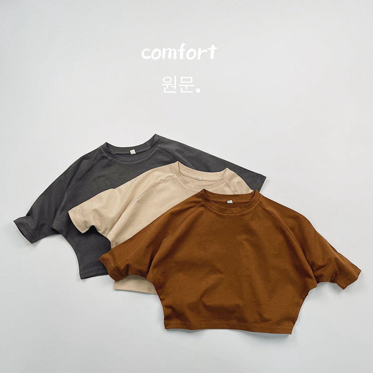 キッズ 無地 クルーネック ルーズ 長袖Tシャツ【mh0013932】