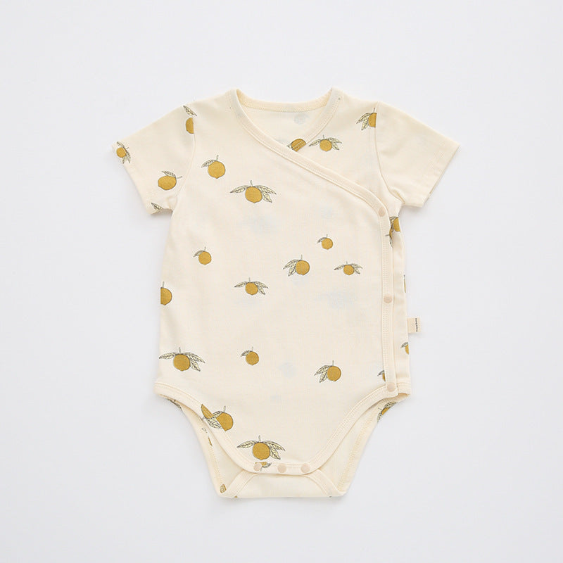 Short Sleeve Fruit Pattern Wrap Romper ナチュラル 半袖ロンパース【mh0013593】