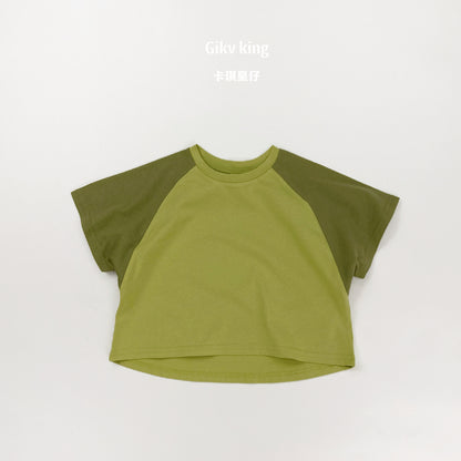 Raglan Sleeve Crewneck Top バイカラー シンプル 半袖Tシャツ【mh0012833】