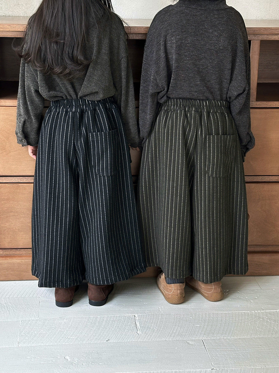 Pantalones anchos sueltos a rayas con bolsillos grandes para niños【mh0014289】