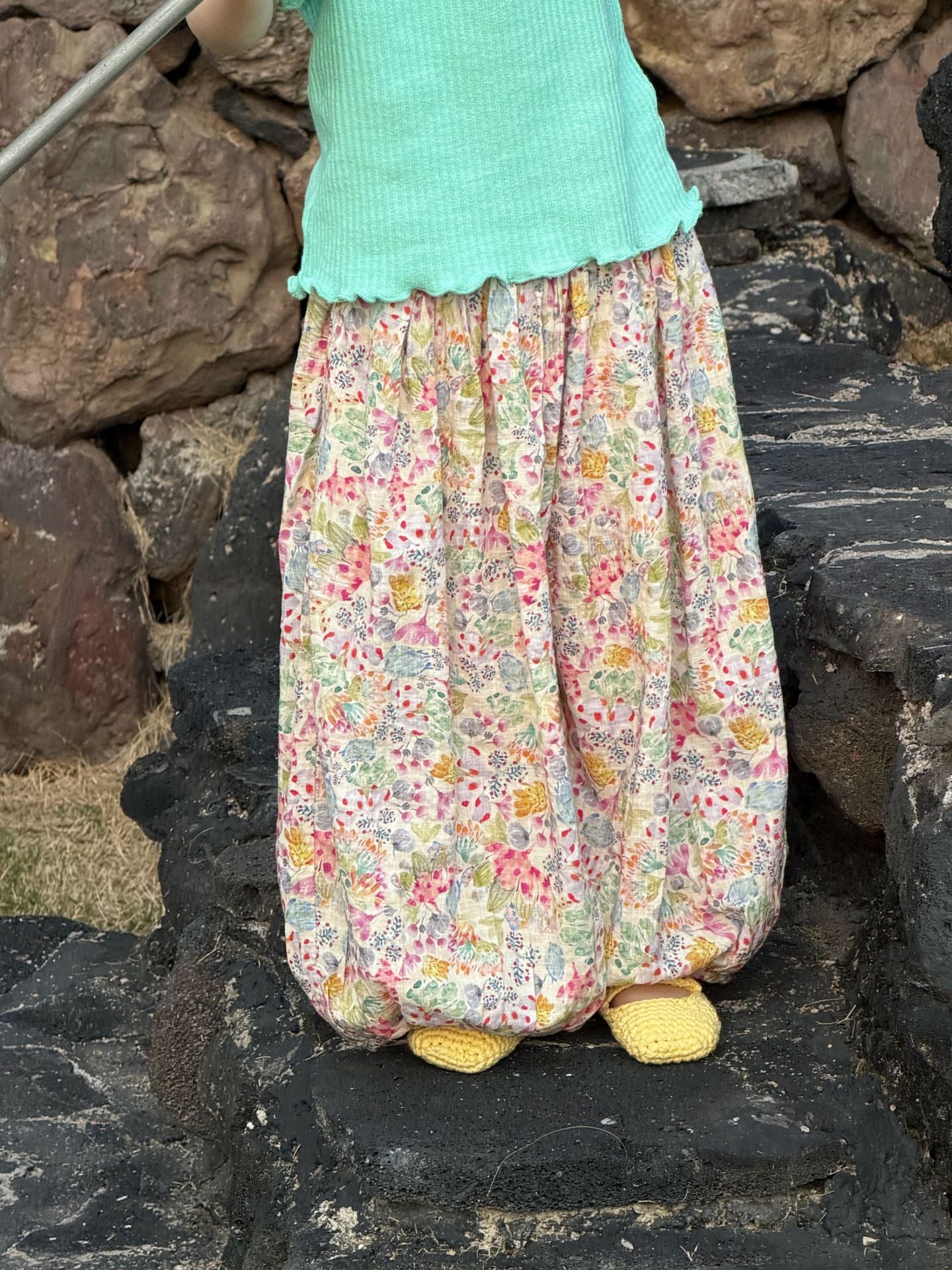 Floral Print Cotton Lantern Long Pants コクーン ロングパンツ【mh0013403】