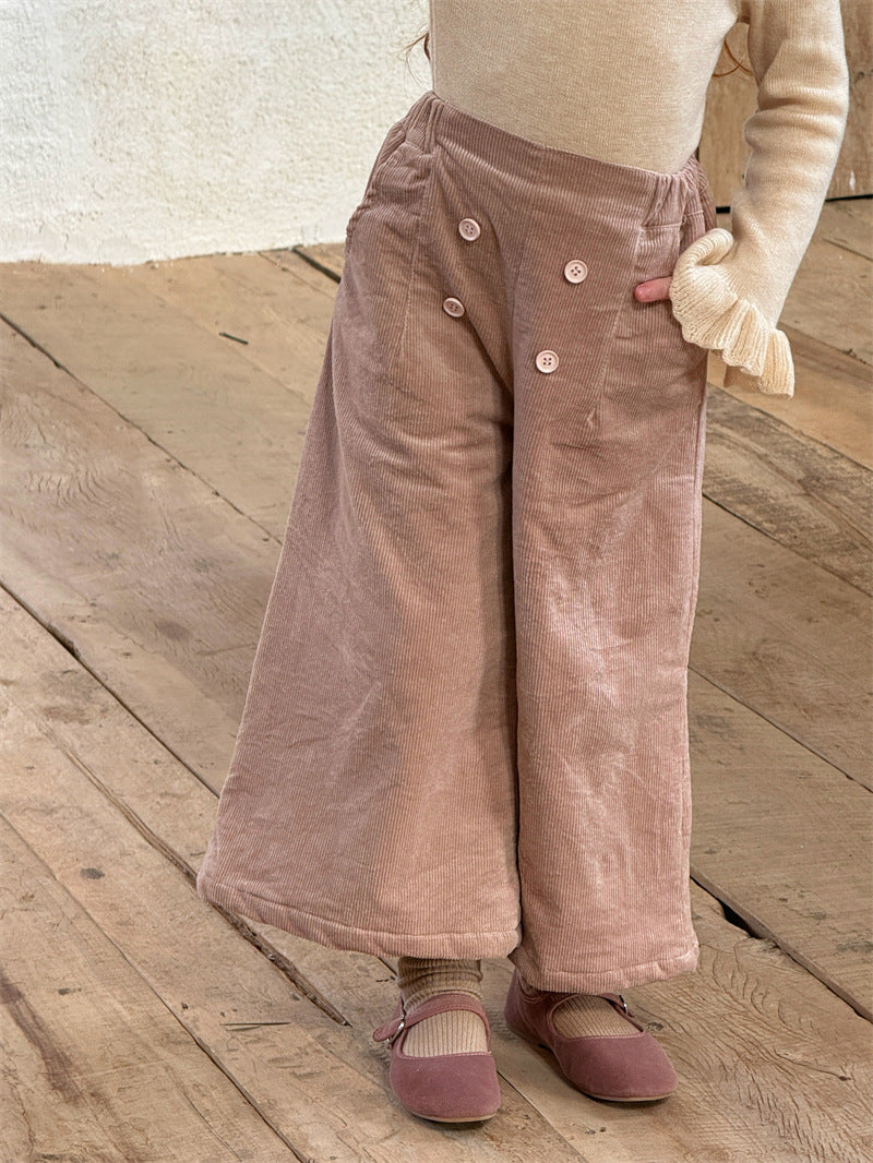 コーデュロイパンツ ワイド ダブルボタン ハイウエスト カジュアル ボトムス【mh0011614】