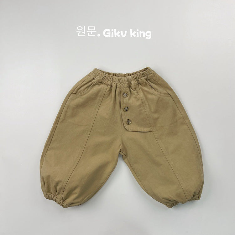 Pantalón holgado asimétrico con botones delanteros para niños【mh0013933】