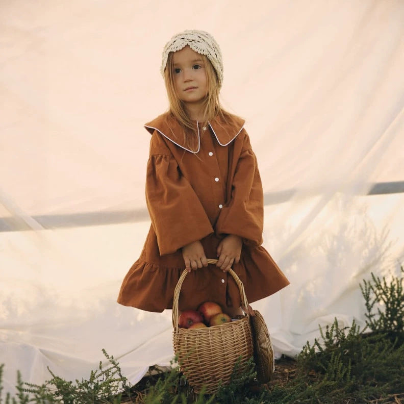 Kids' Piping Round Neck Balloon Sleeve Long Sleeve Dress【mh0014752】