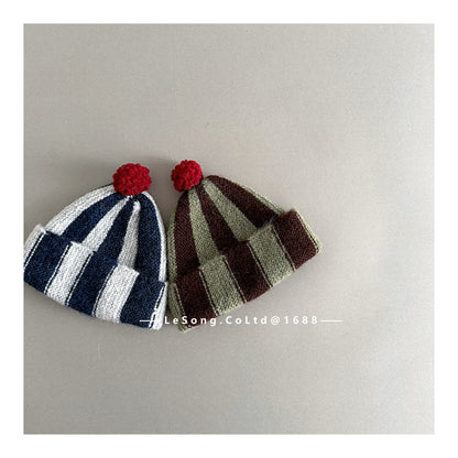 ベビー帽子 ストライプ ぽんぽん ピエロ ニットキャップ【mh0011835】