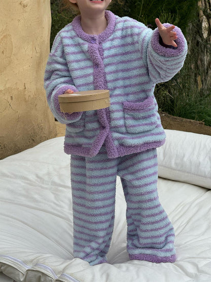 ルームウェア ボーダー もこもこフリース パジャマセットアップ 2点セット【mh0011745】
