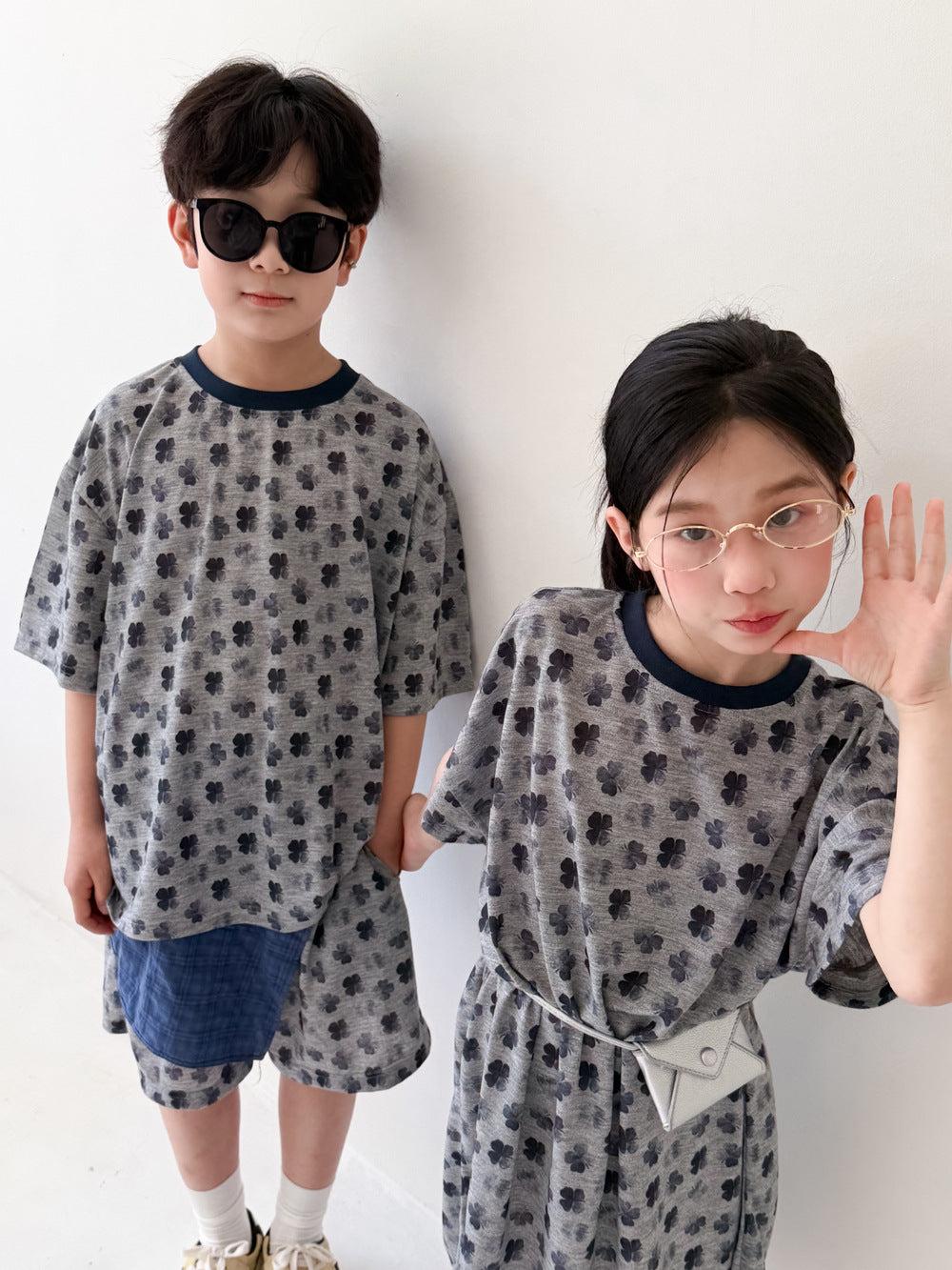 Clover Casual Summer Matching Items クローバー 半袖Tシャツ ハーフパンツ 半袖ワンピース【mh0013528】