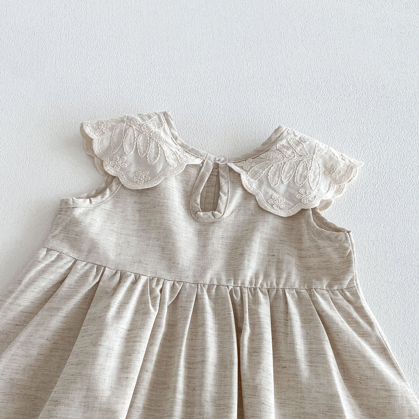 キッズ レース 襟 刺繍 ピンタック 切り替え ノースリーブ ワンピース【mh0013852】