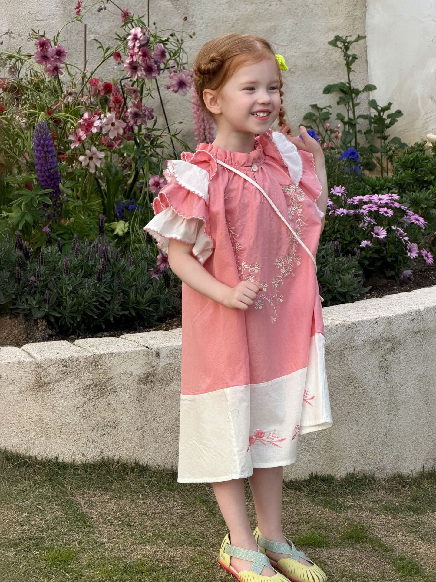 Flutter Sleeve Embroidered Dress ラッフルフリル 半袖ワンピース【mh0013049】