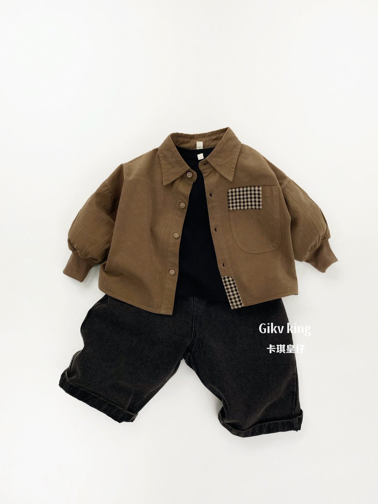 Plaid Patchwork Lantern Sleeve Shirt チェック パッチワーク シャツ【mh0012562】