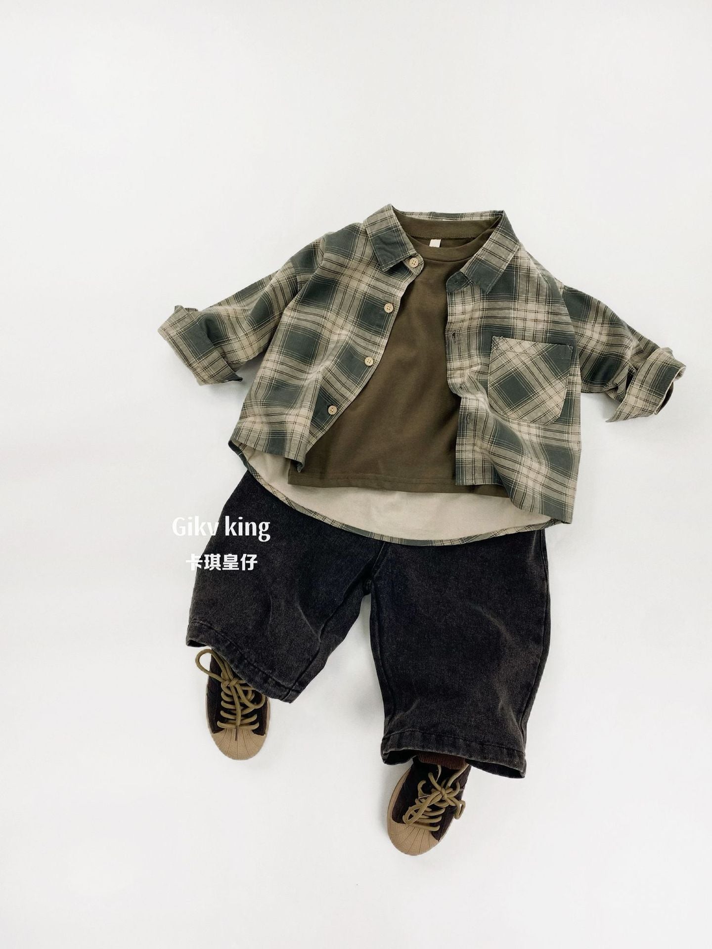 Camisa de cuadros de manga larga vintage 【mh0012563】