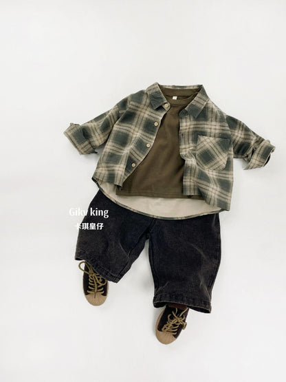 Camisa de cuadros de manga larga vintage 【mh0012563】