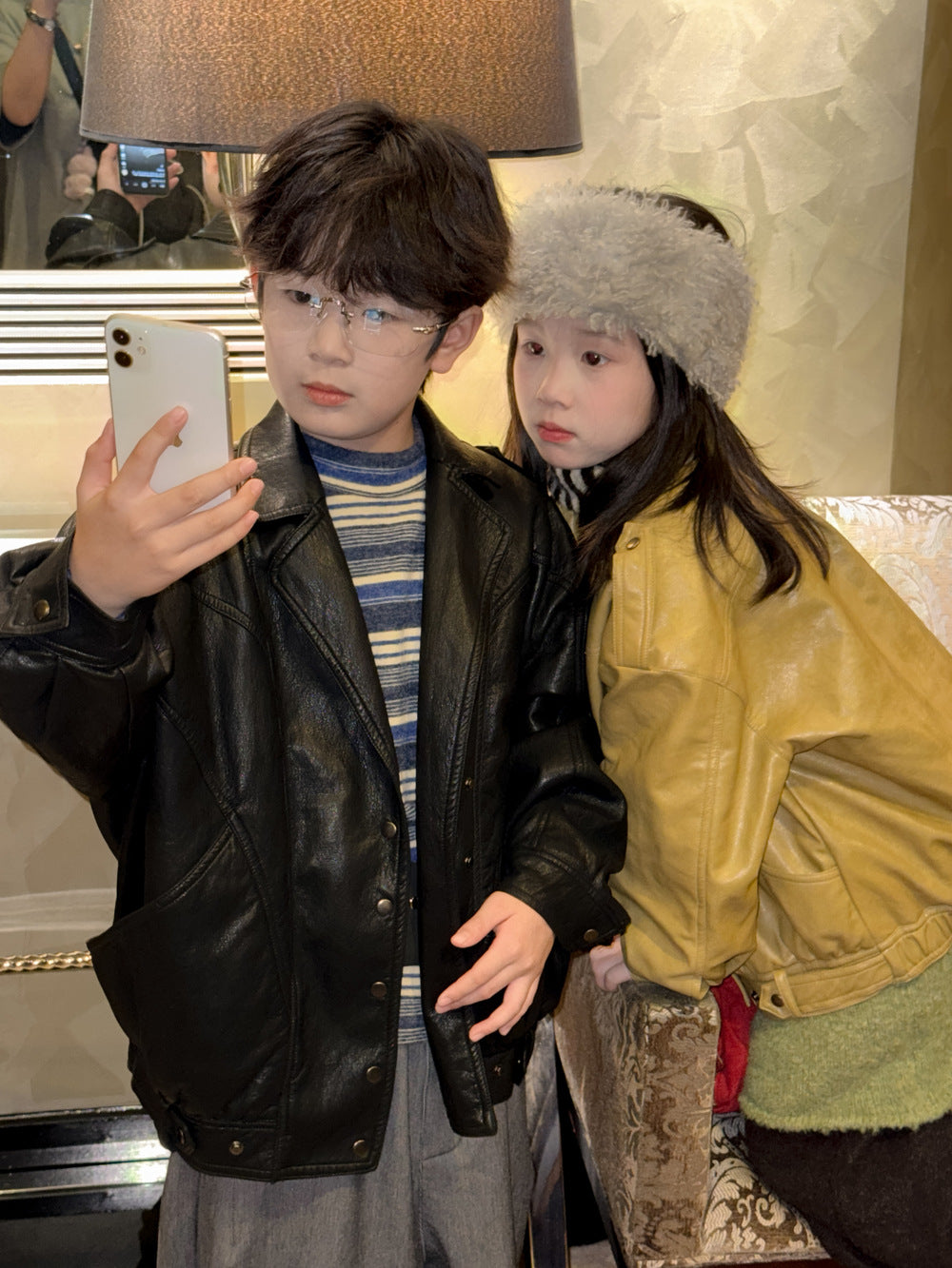 フェイクレザージャケット キッズ  厚手 ラペル モード ライダース【mh0011668】