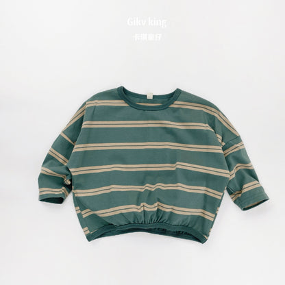 Striped Dropped Shoulder Long Sleeve Top [mh0012561]
