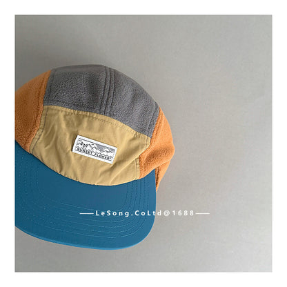 キッズ帽子 フリース カラーブロック 耳当て付き 野球帽【mh0011833】