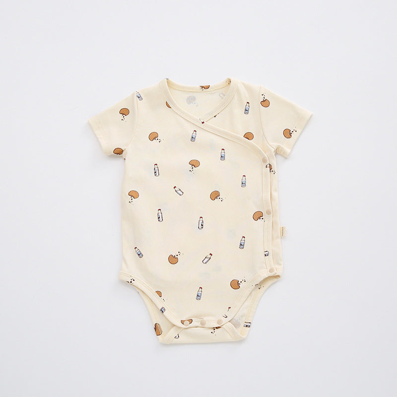 Short Sleeve Fruit Pattern Wrap Romper ナチュラル 半袖ロンパース【mh0013593】