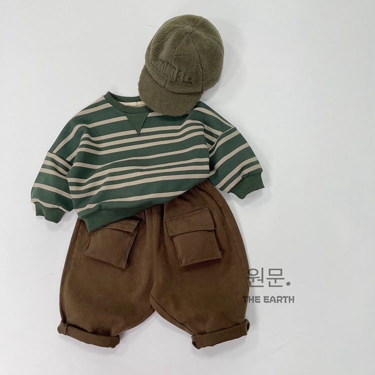 Pantalón largo suelto cargo de niño con bolsillos y solapa 【mh0013944】