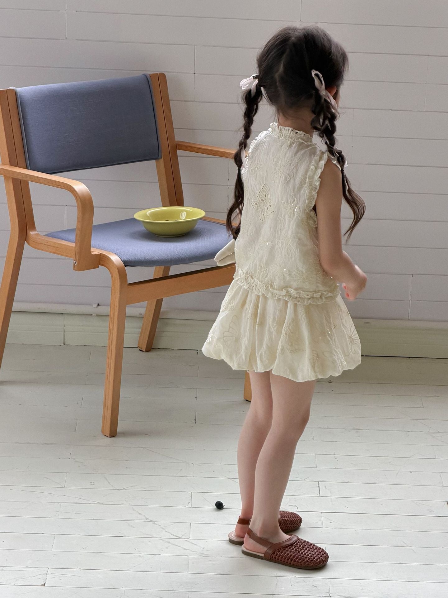 Lace Embroidered Cotton Two-Piece Set レースフリル ノースリーブブラウス パンツインスカート セット【mh0013304】