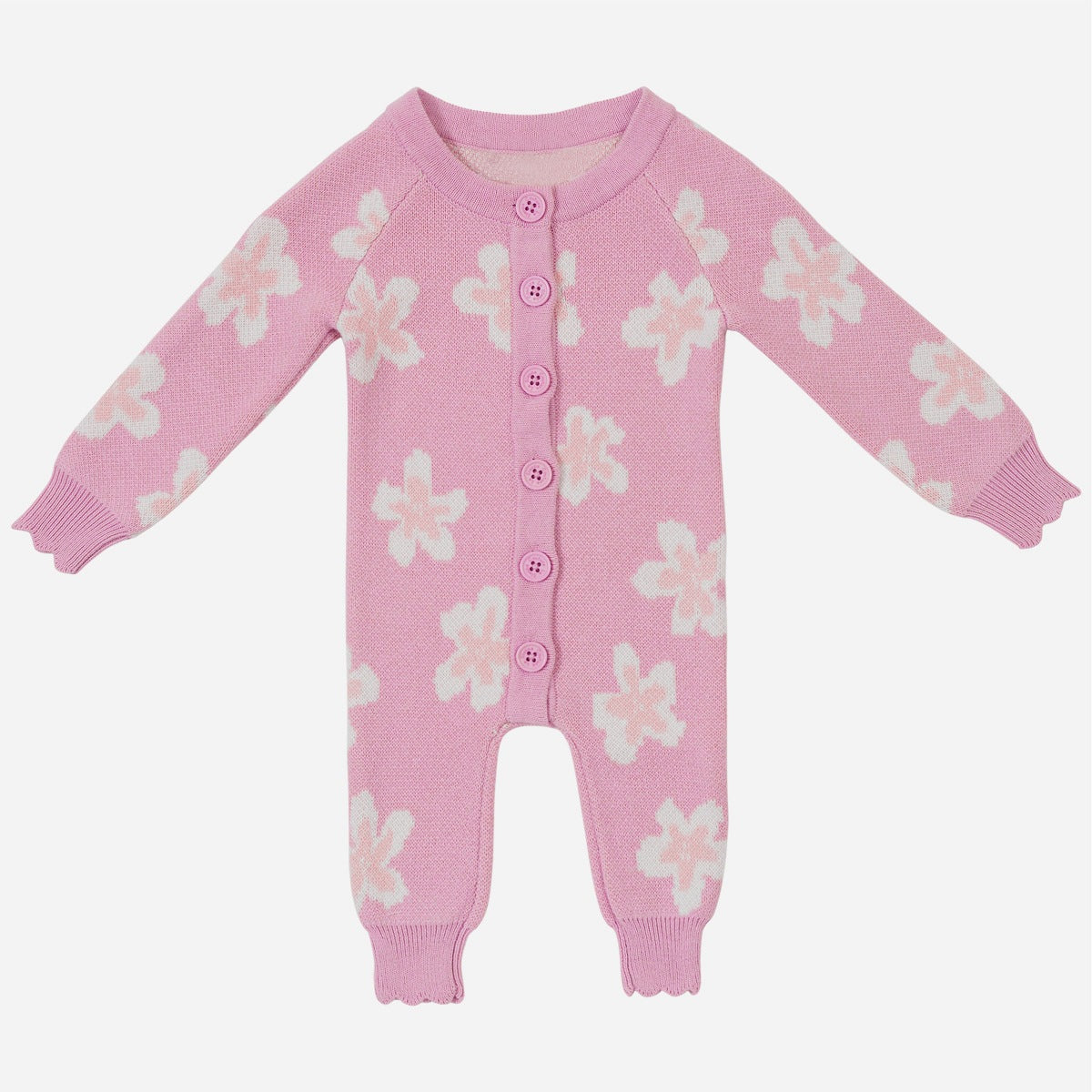 長袖ニットロンパース 花柄 ジャカードニット ジャンプスーツ ヘアバンド【mh0011856】