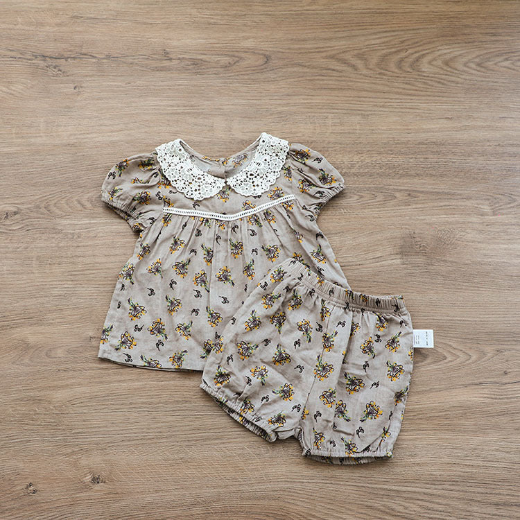 Floral Lace Collar Set - Small Floral Short-Sleeved Tunic Set 【mh0012695】