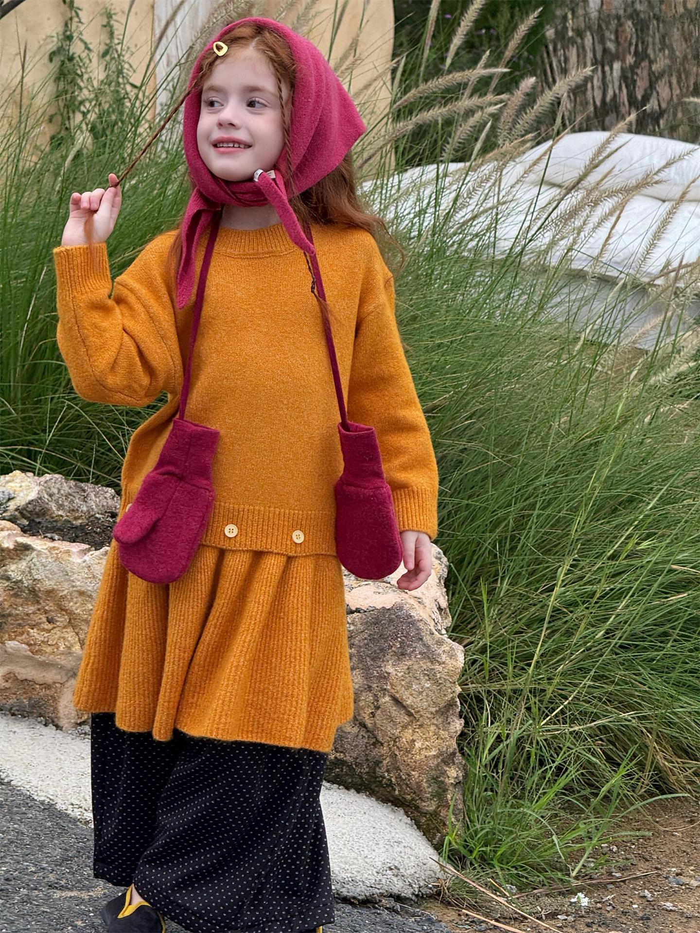 長袖セーターワンピース プルオーバー フリル裾 ドッキング バイカラー ニット【mh0011741】