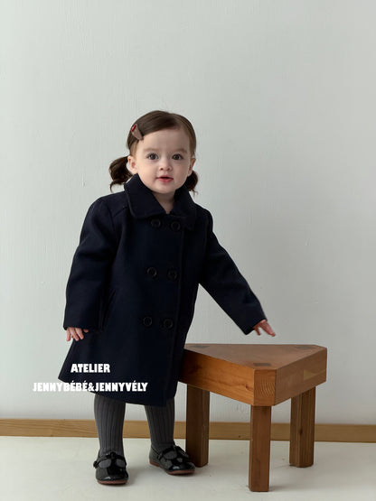 Abrigo de paño de longitud media con cuello y doble botonadura para niños【mh0014661】