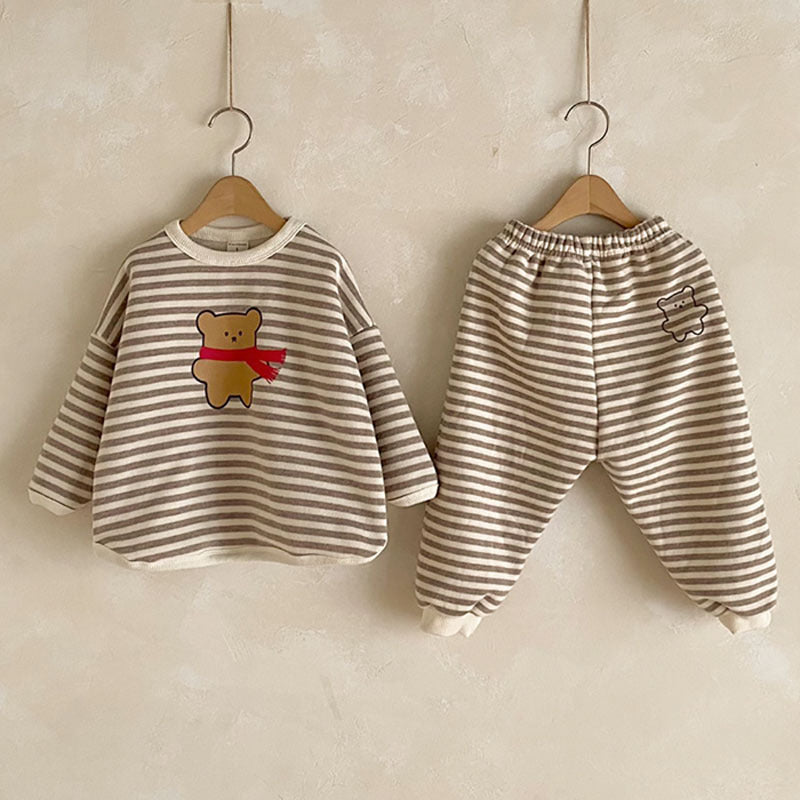 ベビー ボーダー くま ベア ルーズ 長袖スウェット ロングパンツ セット【mh0000689】 - Mamahalo shop - Stripe / 73cm