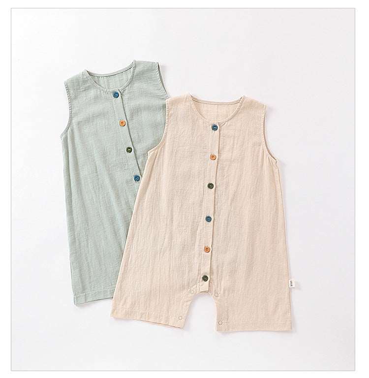Sleeveless Cotton Button Romper カラフルボタン ノースリーブロンパース【mh0013590】