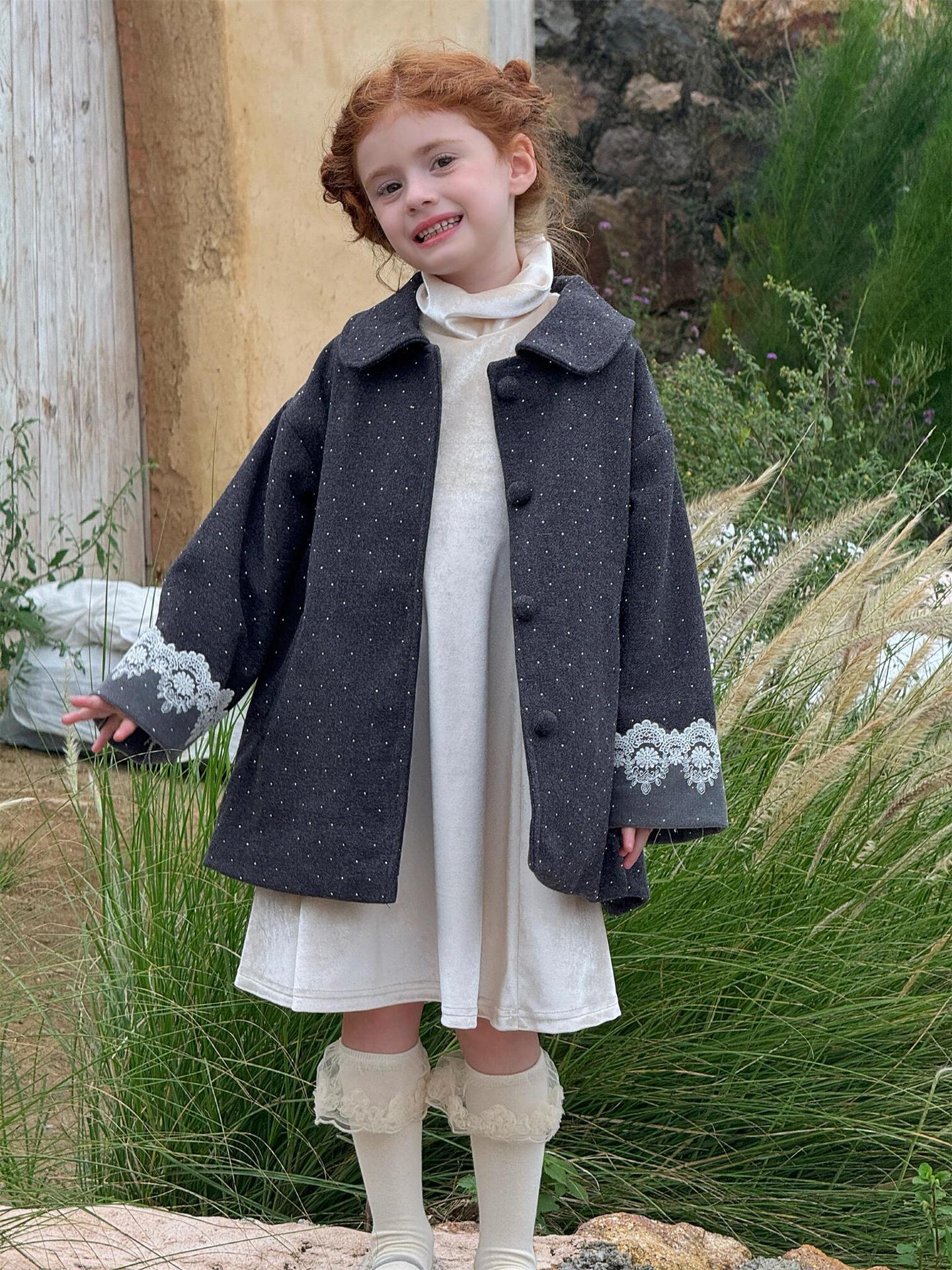 Wool coat with quilted lining, dull gray, and rhinestones [mh0011747]