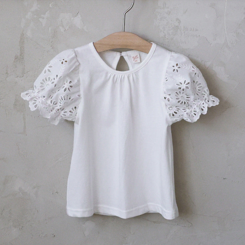 Lace Puff Sleeve Tee 刺繍パフスリーブ Tシャツ【mh0012985】