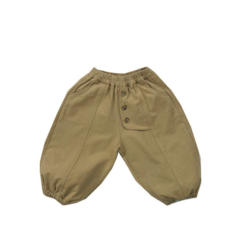 Pantalón holgado asimétrico con botones delanteros para niños【mh0013933】