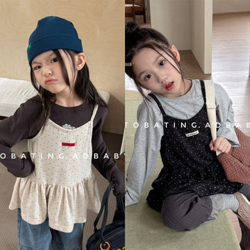 Minivestido de tirantes acampanado con estampado de lunares para niñas (mh0014064)