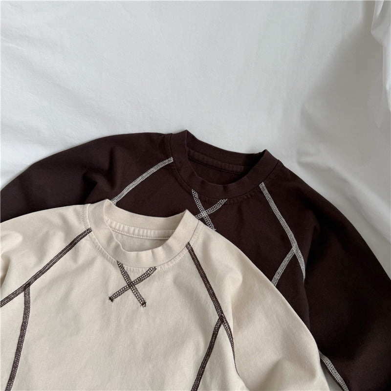 キッズ アウトライン クロスステッチ オーバーサイズ クルーネック 長袖Tシャツ【mh0014340】