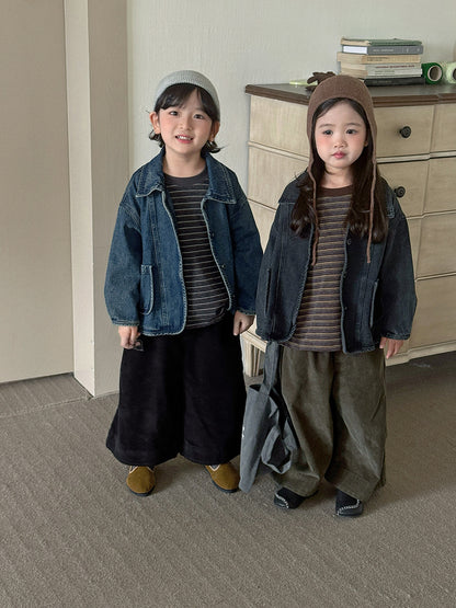 Kids' Denim Jacket with Piping and Pockets【mh0014782】
