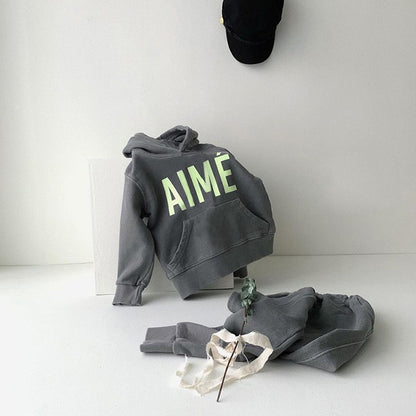 Letter Print Hooded Sweatshirt Set ロゴ パーカー セットアップ【mh0012612】
