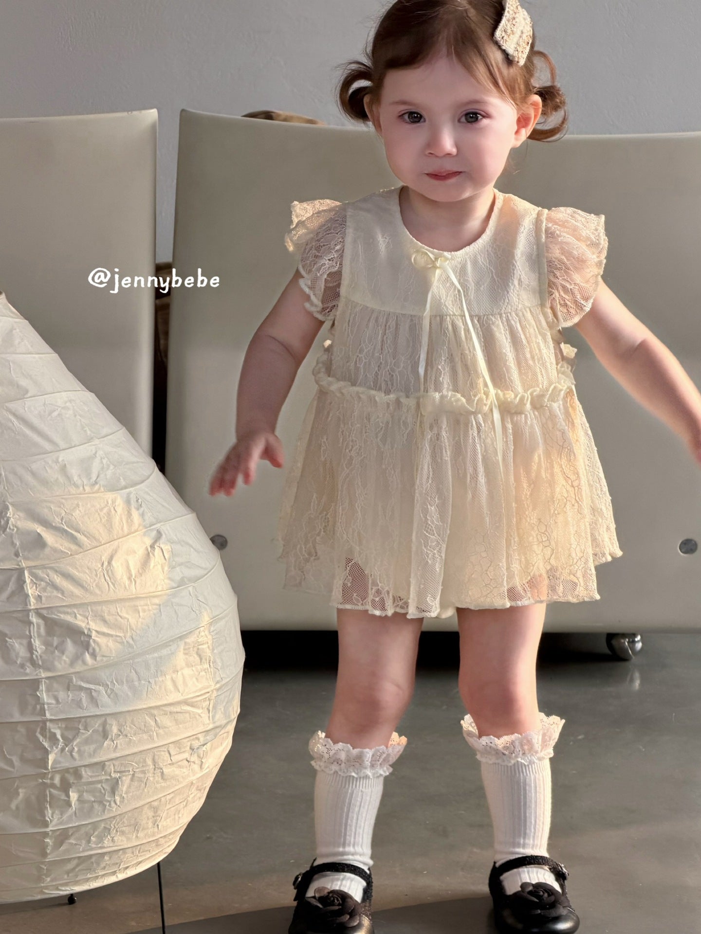 Lace Sleeveless Romper Dress レース 袖フリル ロンパース ドレス【mh0012539】