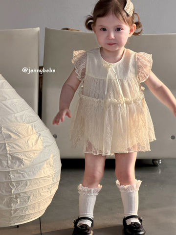 Lace Sleeveless Romper Dress レース 袖フリル ロンパース ドレス【mh0012539】