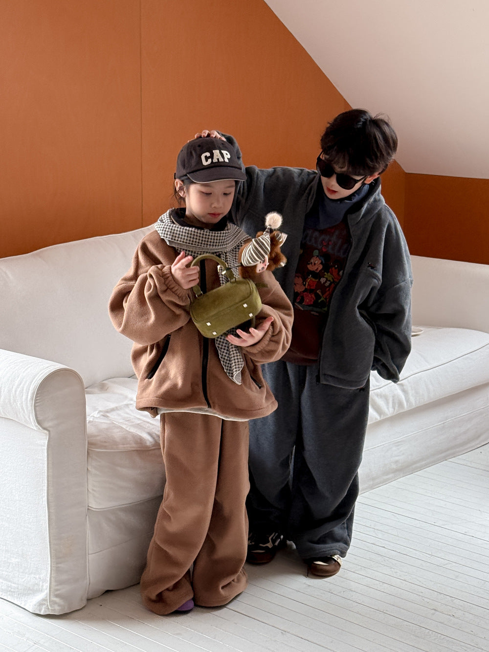 セットアップ キッズ 裏起毛 ボア 厚手 スタンドカラー オーバーサイズ ジップ【mh0011659】