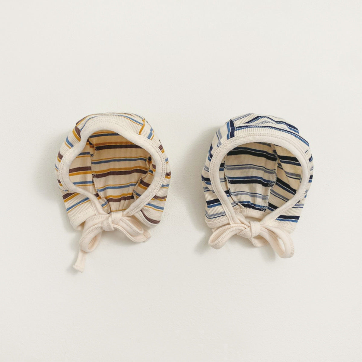 -カラフルボーダーロンパース ボンネット付き リブ編み コットンカバーオール 2点セット【mh0010891】 - mamahalo shop - 長袖ロンパース -  べビー服 - 子供服 - 男の子 - 女の子