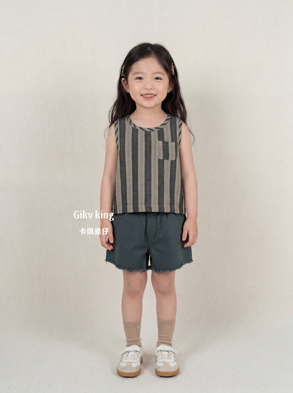 Striped Woven Cotton Vest ストライプ ノースリーブTシャツ【mh0013477】