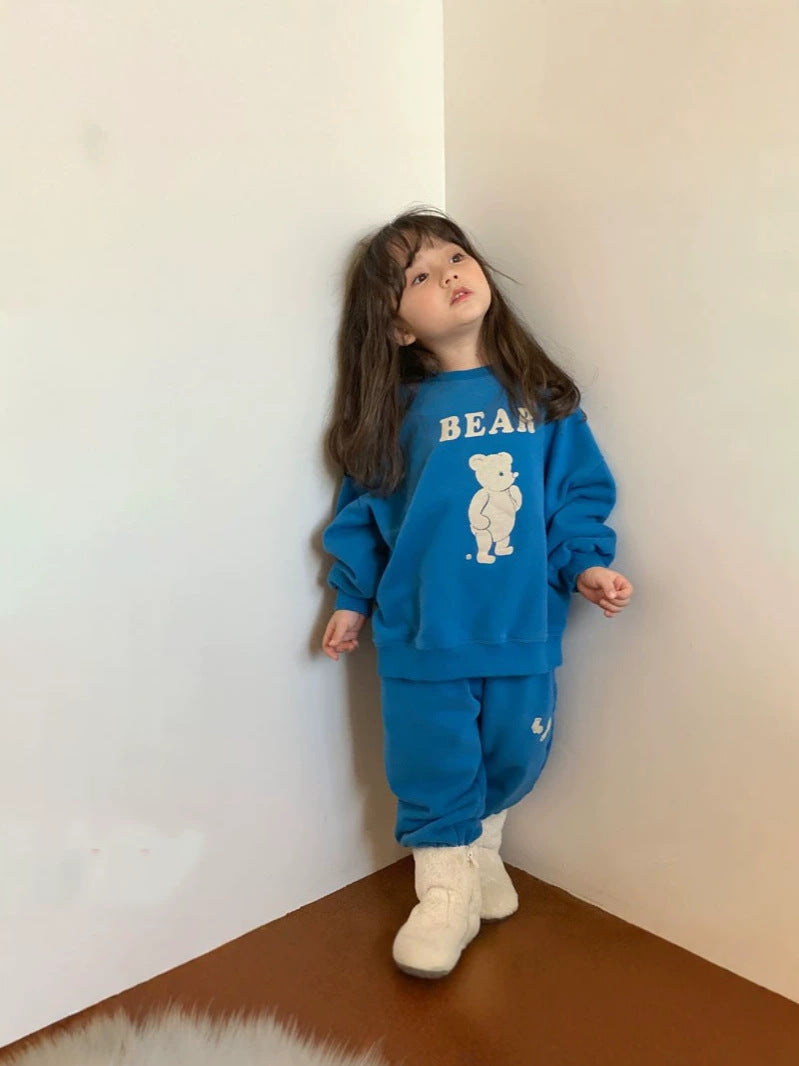 Conjunto de sudadera de manga larga con estampado de osito y pantalón largo para bebés y niños 【mh0014639】