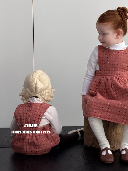 ベビー キッズ チェック ドット 中綿 キャミソール ロンパース キャミソールワンピース ハイネック 長袖Tシャツ【mh0014658】